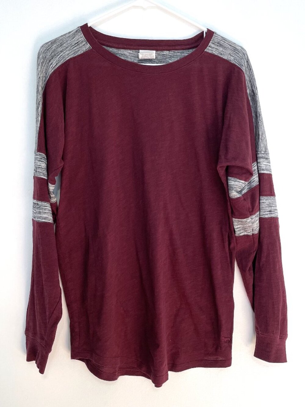 PINK VS VICTORIA'S SECRET Burgundy Maroon Gray Colorblock Varsity Long Sleeve XS